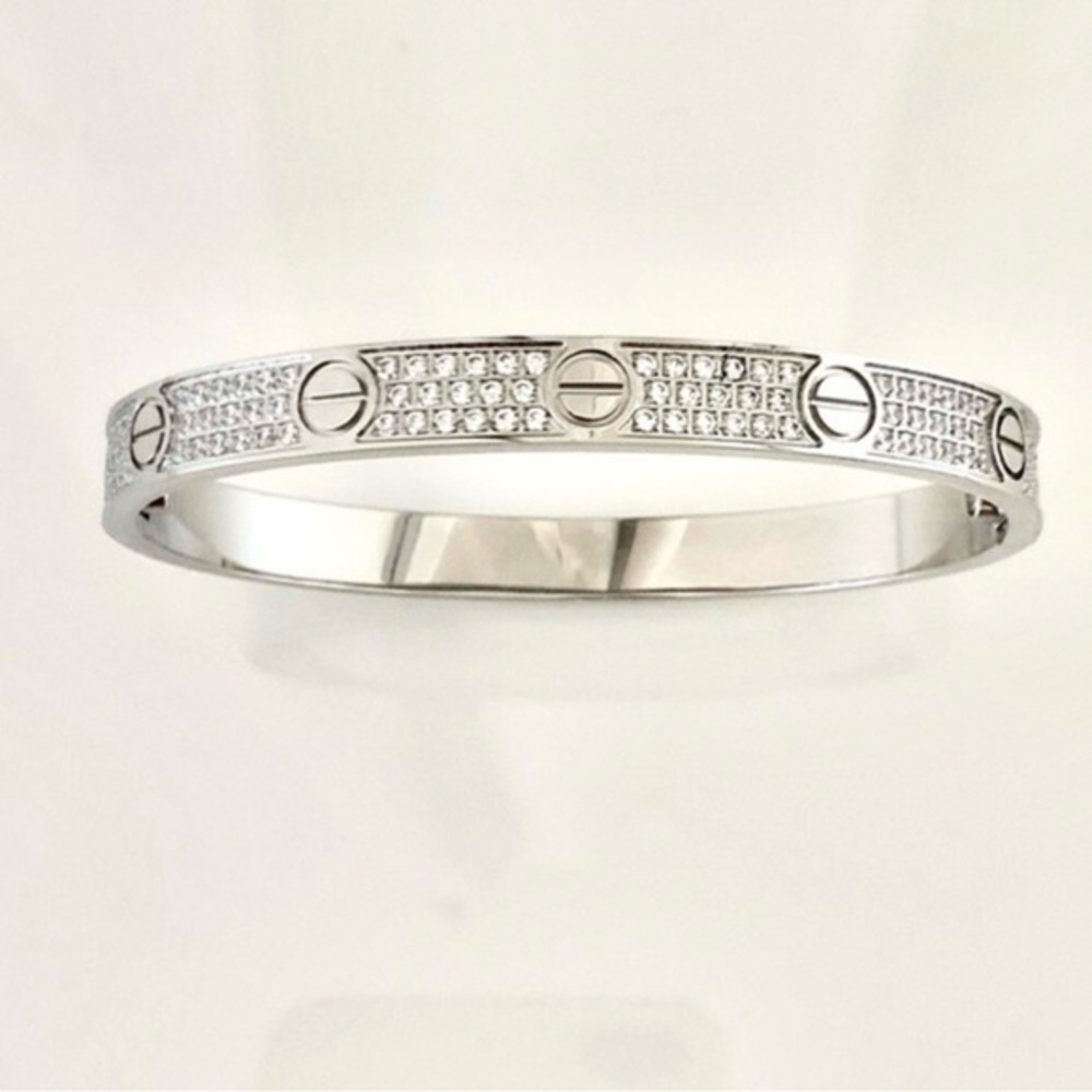 Pave Diamond Stainless Steel Screw Bangle Bracelet with Screwdriver opener